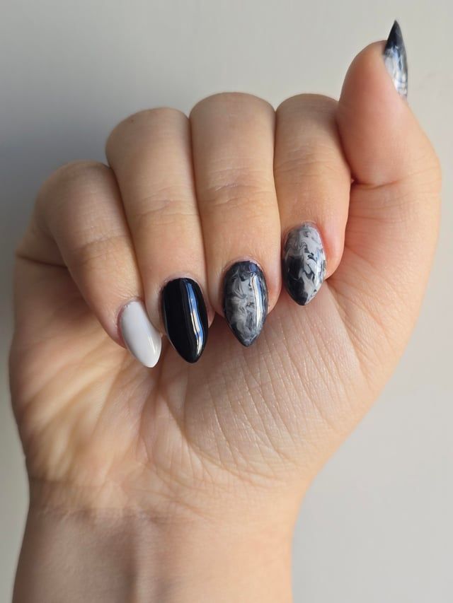 Black White Grey Marble Mix — Winter Marble Nails