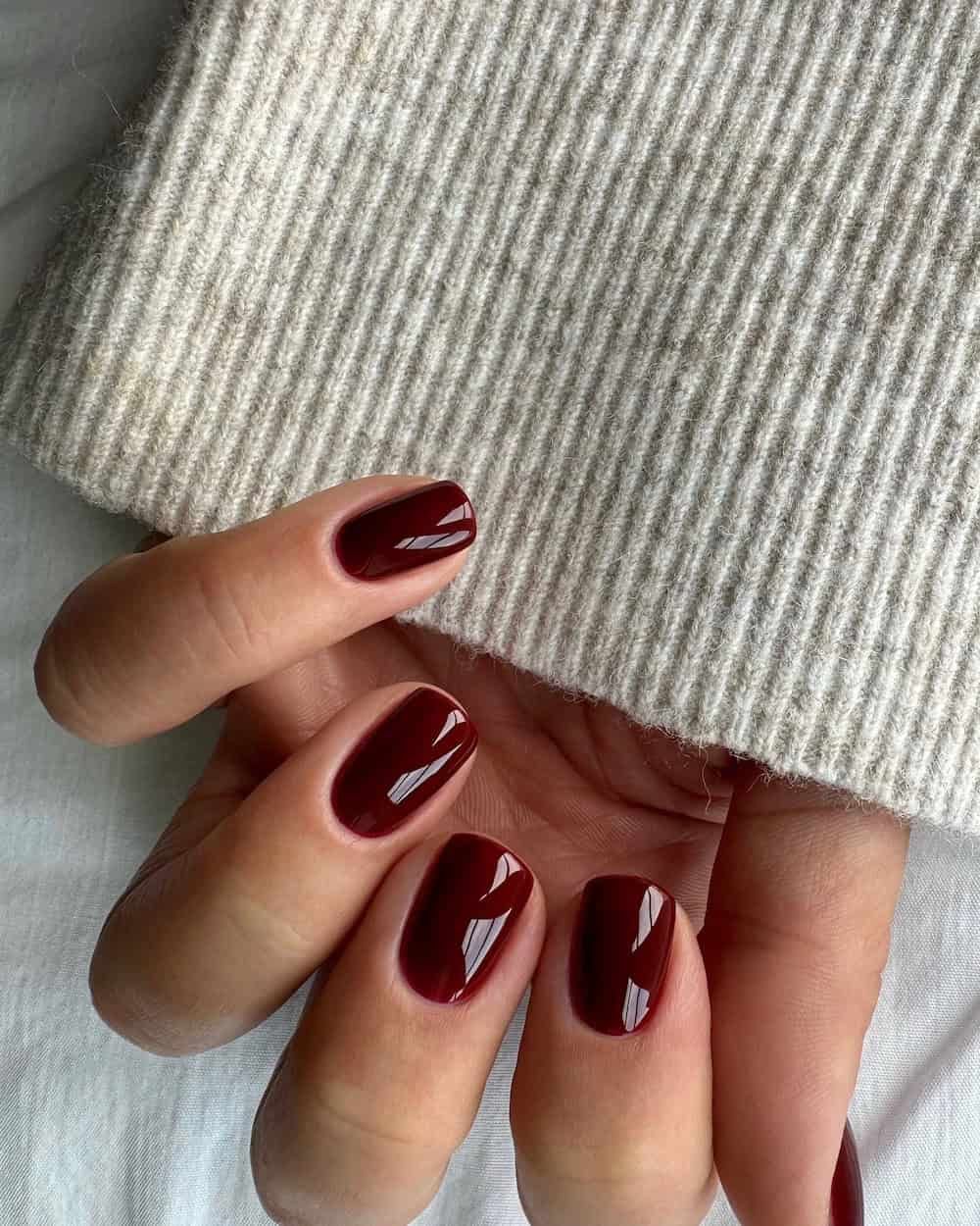 Deep Wine Red Glossy Oval Deep Wine Red Glossy Oval β Old Money Winter Nails