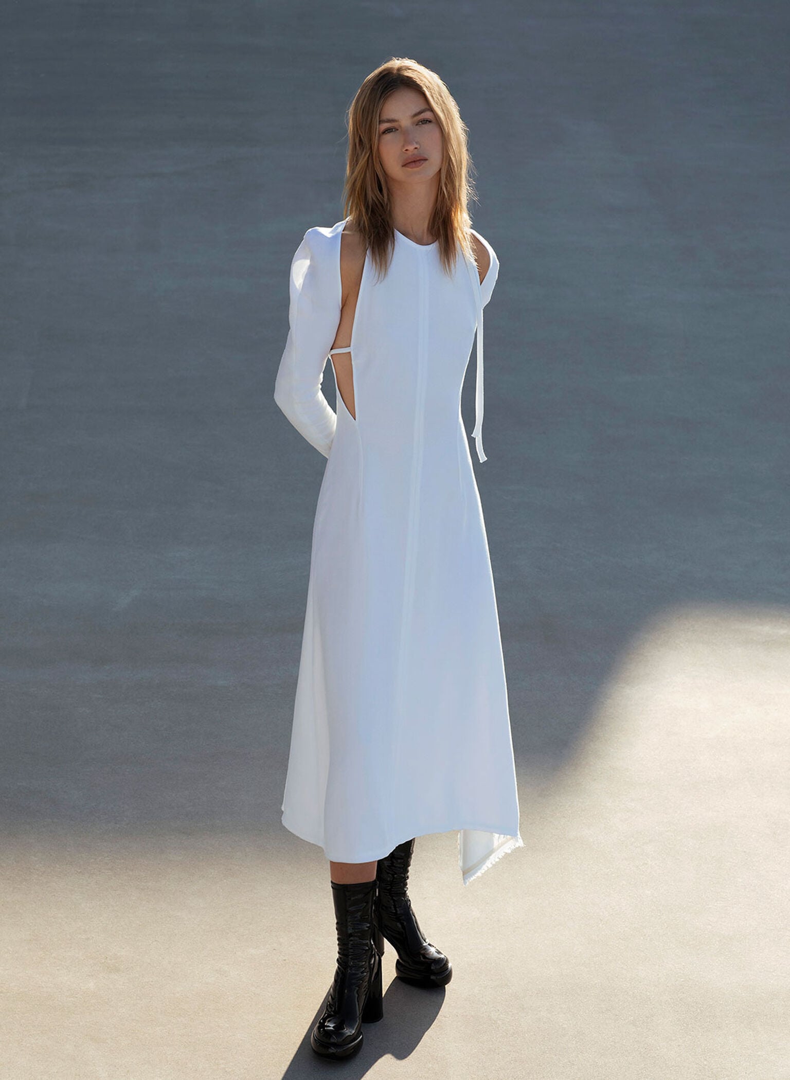 Chunky Black Patent Boots with a White Midi Dress Chunky Black Patent Boots with a White Midi Dress β Ankle Boots Outfits