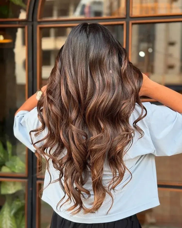 Mid-Back Dark Brown With Warm Brown Balayage Mid-Back Dark Brown With Warm Brown Balayage β Winter Brown Hair Colors