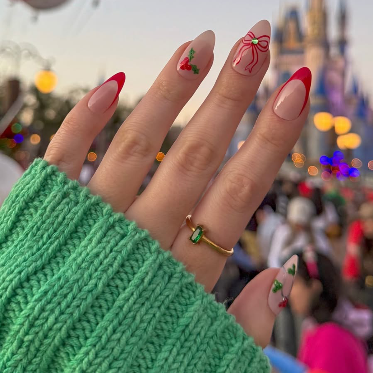 Festive Motifs on Red French Tips Festive Motifs on Red French Tips β Winter Nail Designs