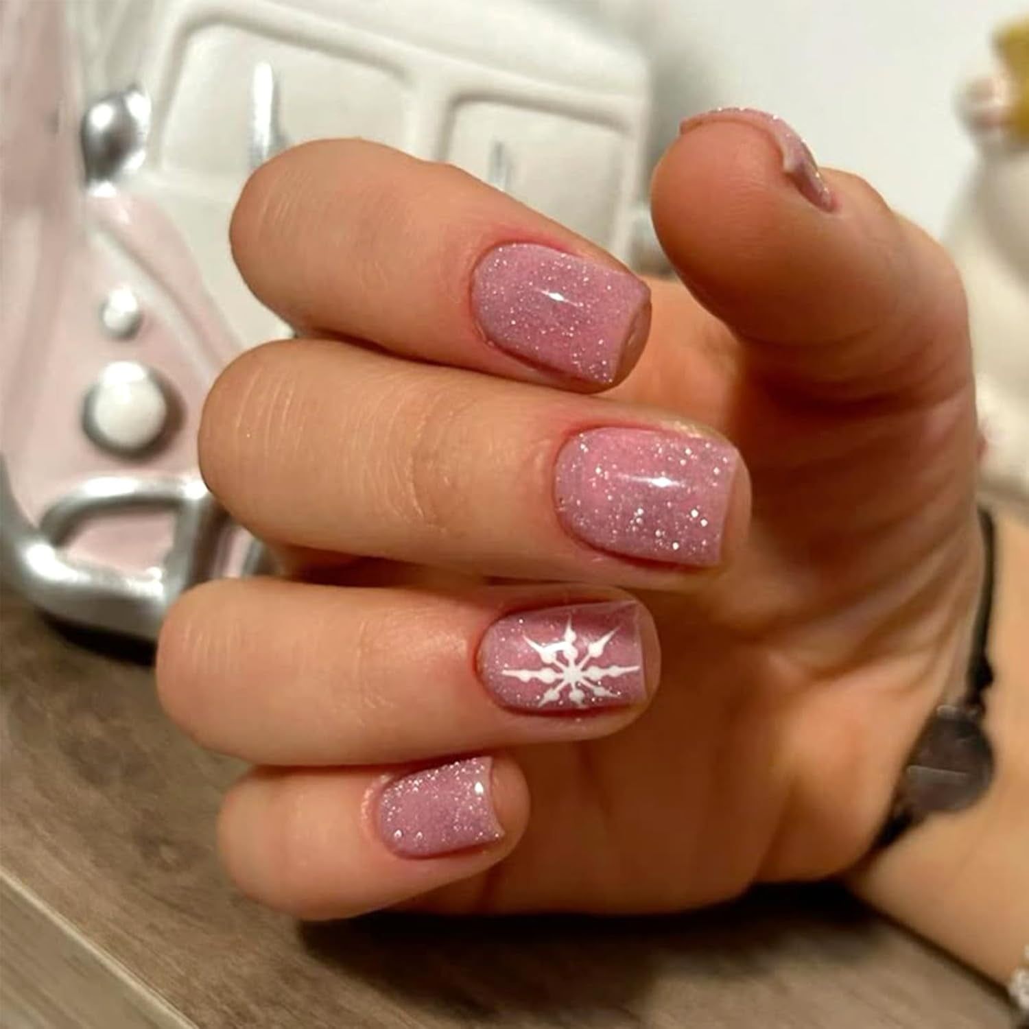 Candy Cane Stripe Short Square Nails — Christmas Square Nails 2026