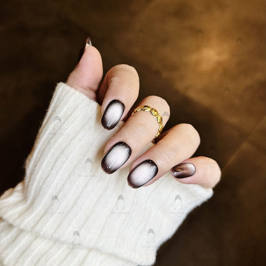 Dark Brown to White Ombre Oval Nails Dark Brown to White Ombre Oval Nails β Medium Length Winter Nails