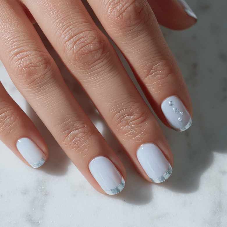 Pale Blue French Tips With Pearl Accent Pale Blue French Tips With Pearl Accent β NYE Nails 2027