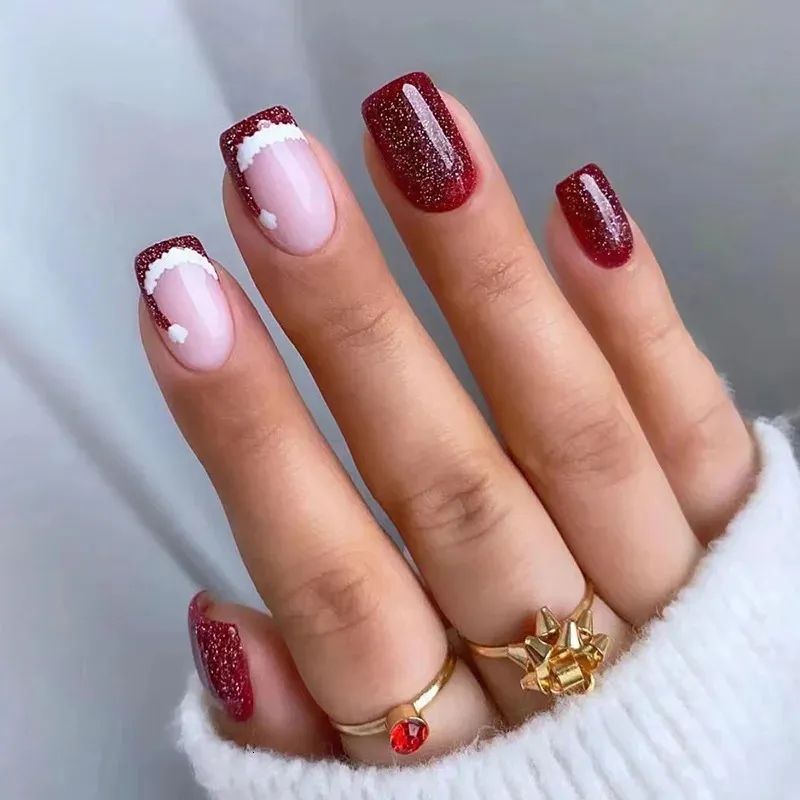 Sheer Pink Glitter French Tip Nails Sheer Pink Glitter French Tip Nails β Short Christmas Square Nails 2026