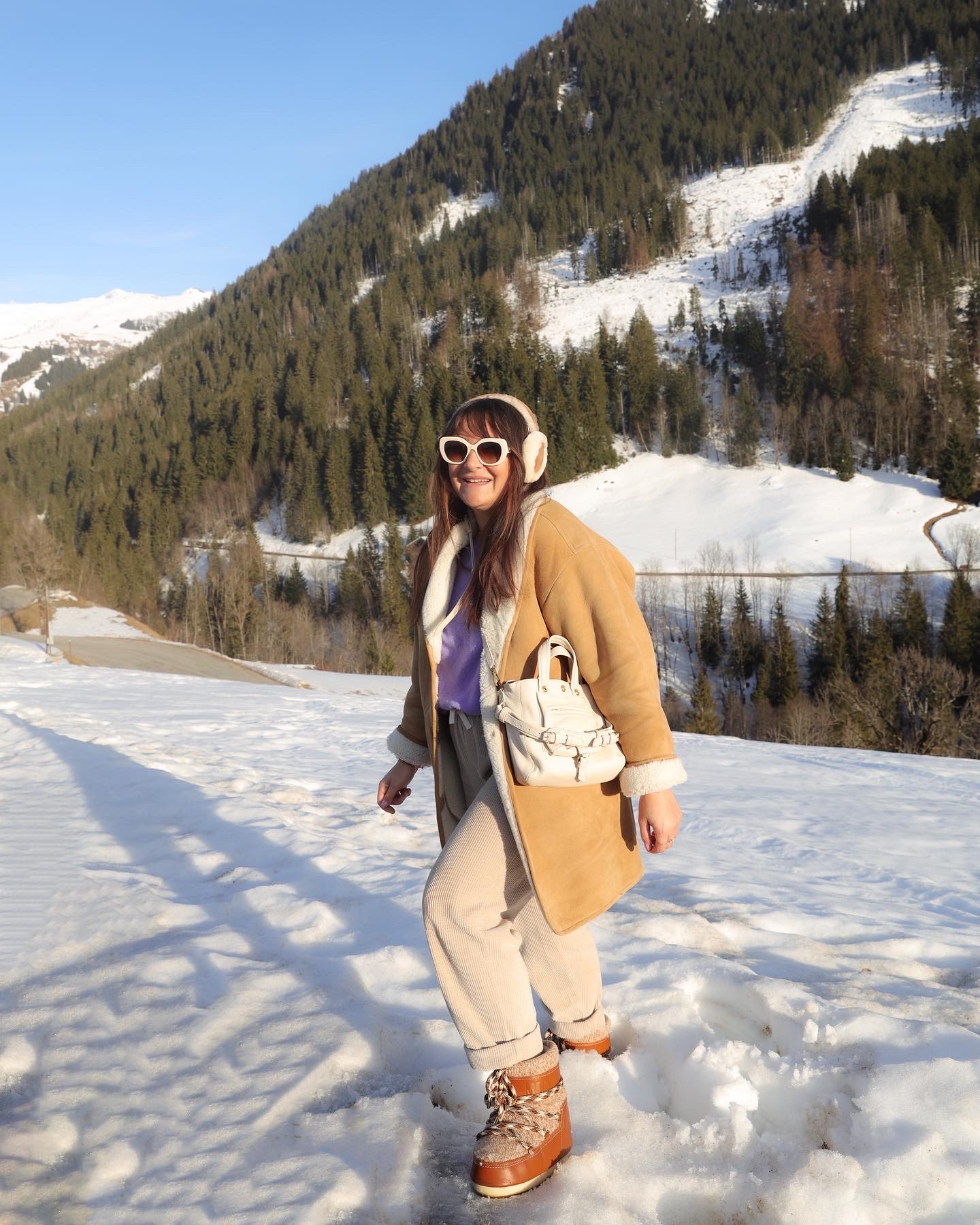 Outdoor Adventure: Tan Moon Boots with Corduroy Trousers — Moon Boots Outfits
