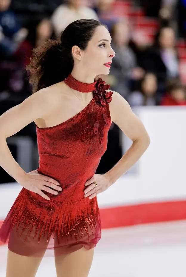 Red Sequined One-Shoulder Dress with Floral Accent Red Sequined One-Shoulder Dress with Floral Accent β Ice Skating Outfits