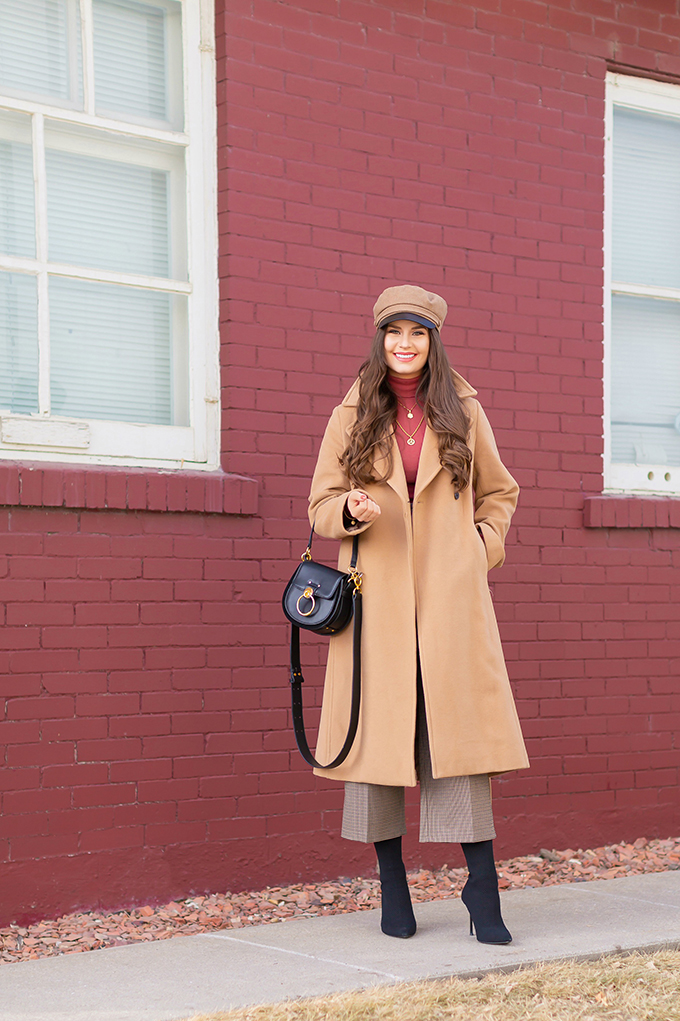 Camel Coat with Plaid Trousers and Turtleneck Camel Coat with Plaid Trousers and Turtleneck β Winter to Spring Transition Outfits