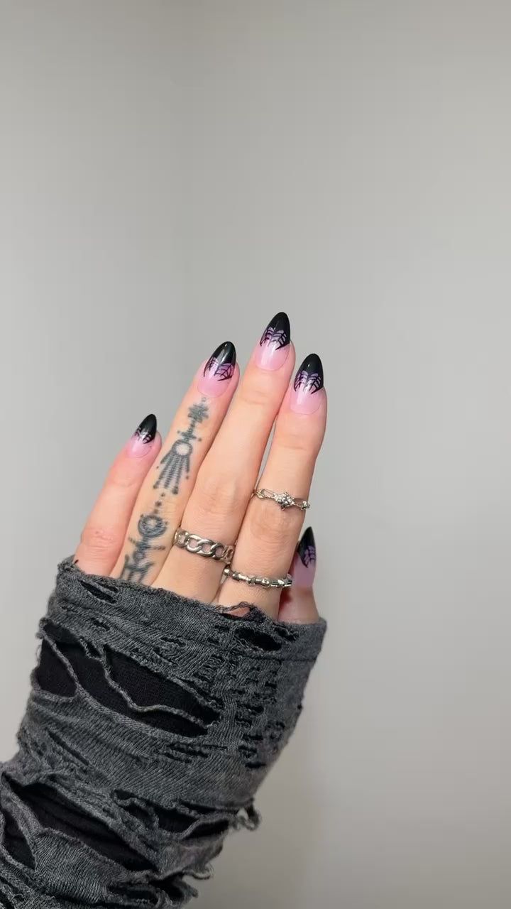 Black Spider Web French Almond Nails Black Spider Web French Almond Nails β Baddie Winter Nails