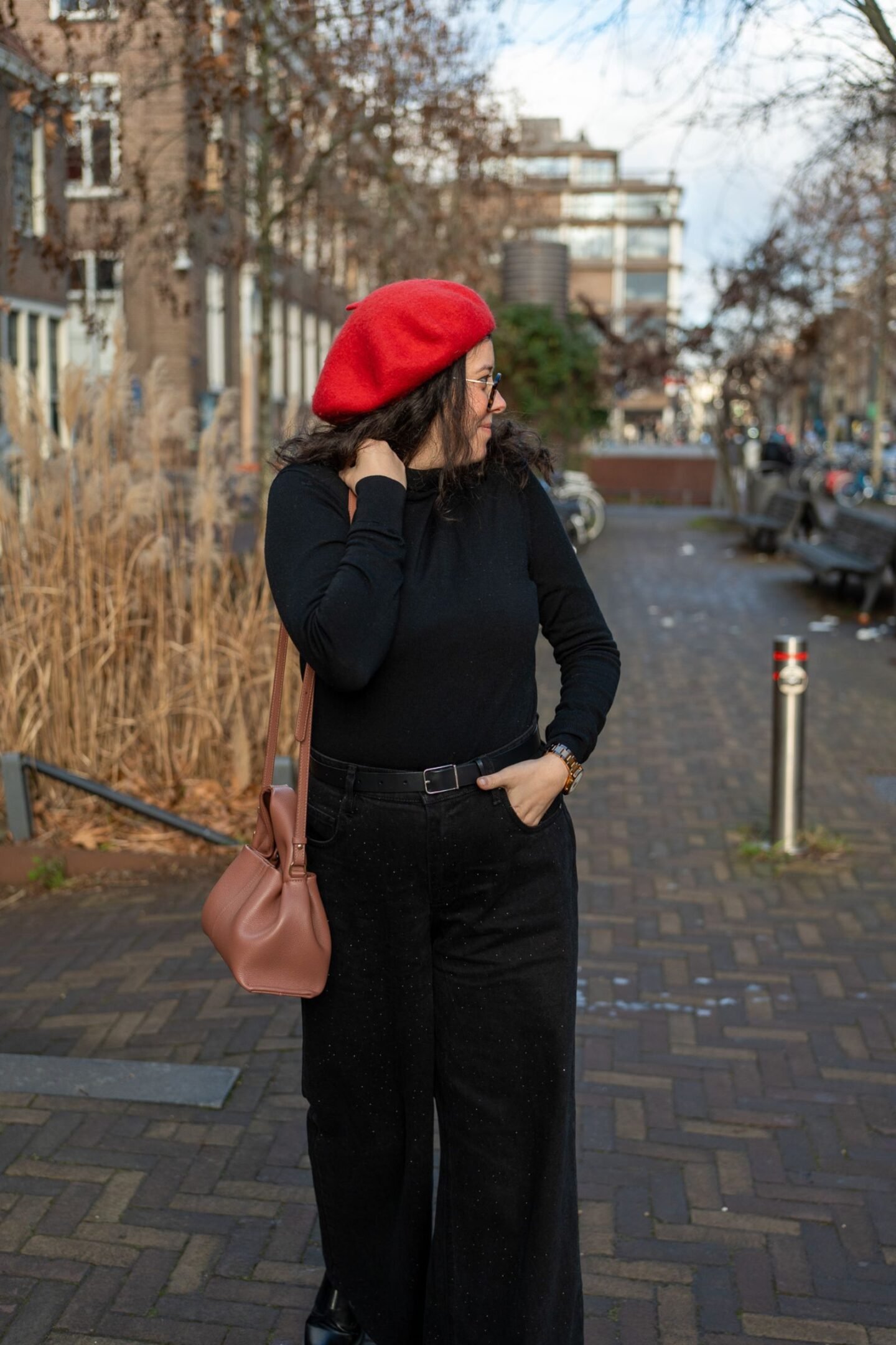 Casual Chic with Black Wide-Leg Pants and a Red Beret — January Outfits