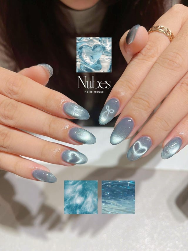 Cool Grey Blue Cat Eye Short Oval Cool Grey Blue Cat Eye Short Oval โ Winter Cat Eye Nails