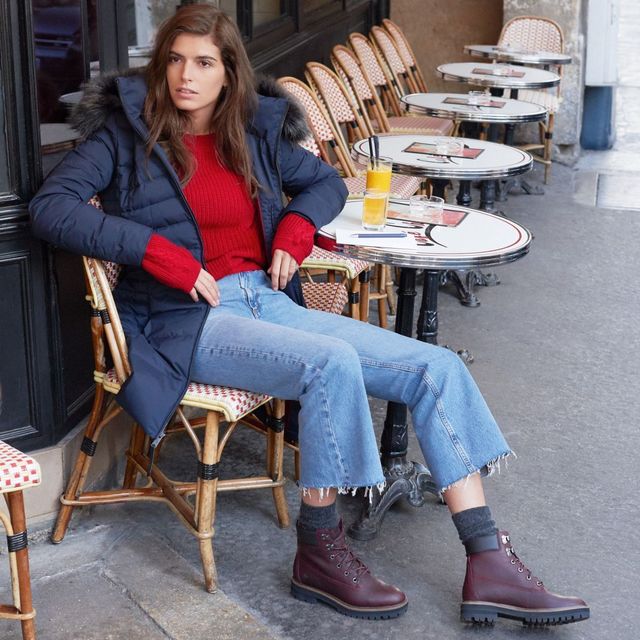 Burgundy Timberlands Elevate a Casual Cold-Weather Ensemble Burgundy Timberlands Elevate a Casual Cold-Weather Ensemble β Timberland Boots Outfits