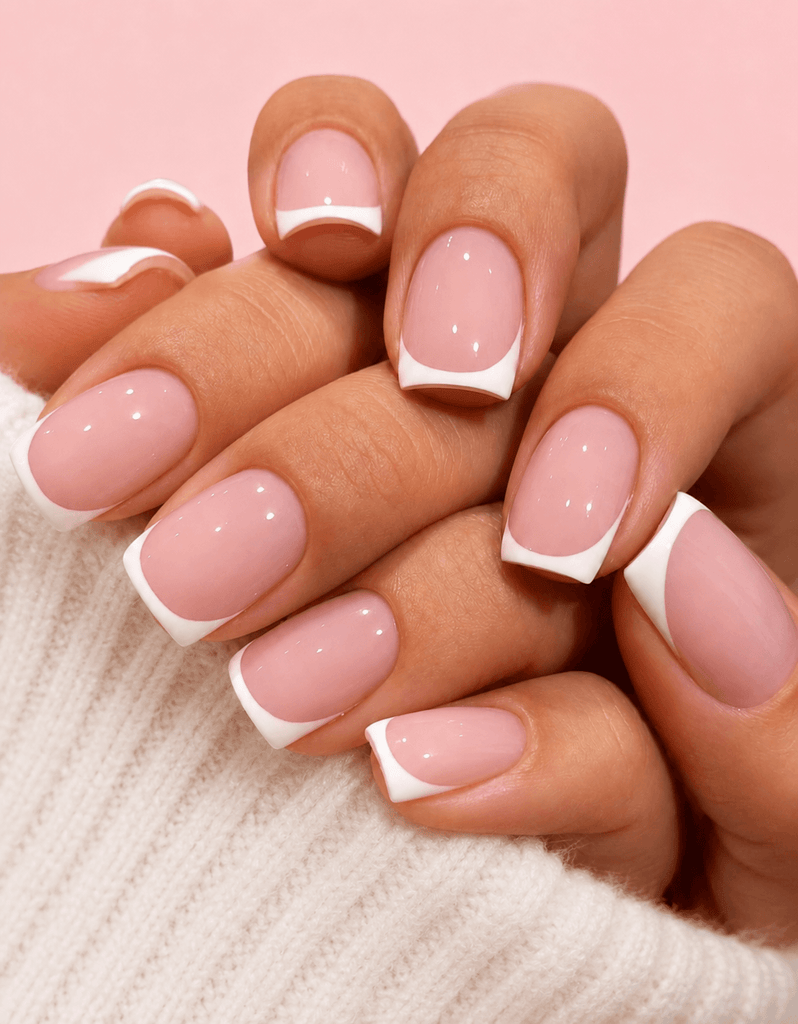 Glossy Classic Short Square French Glossy Classic Short Square French β Winter French Tip Nails