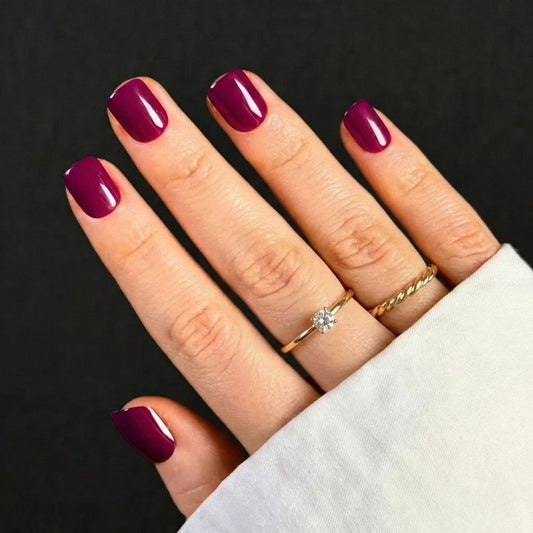 Deep Berry Purple Glossy Nails — Short Winter Square Nails