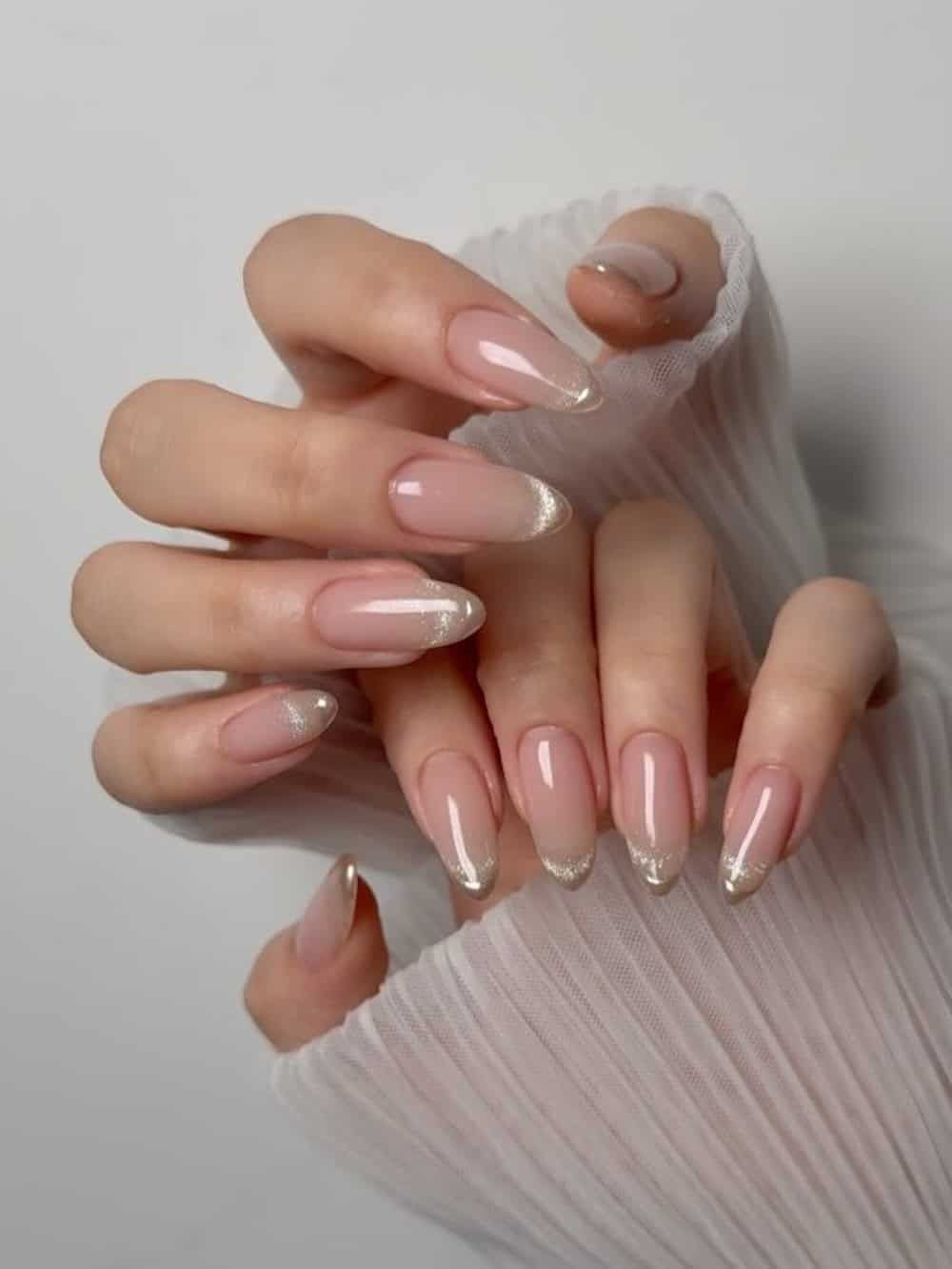 Silver Glitter French Tip Almonds Silver Glitter French Tip Almonds β Old Money Winter Nails