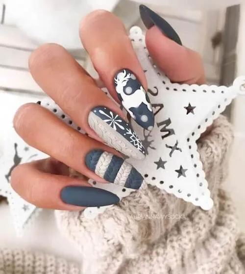 Matte Grey Stripe Deer Nails Matte Grey Stripe Deer Nails โ Winter Wonderland Nails