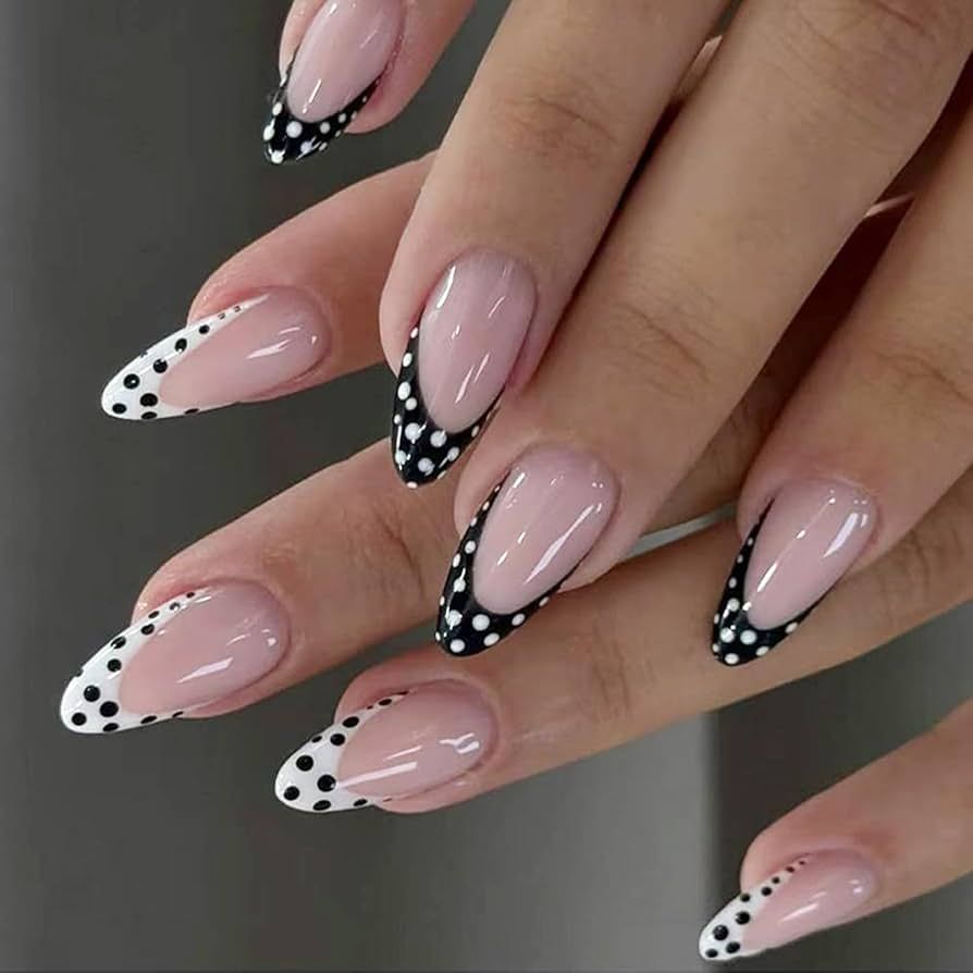 Polka Dot French Tip Medium Stiletto Nails Polka Dot French Tip Medium Stiletto Nails β Winter Work Nails