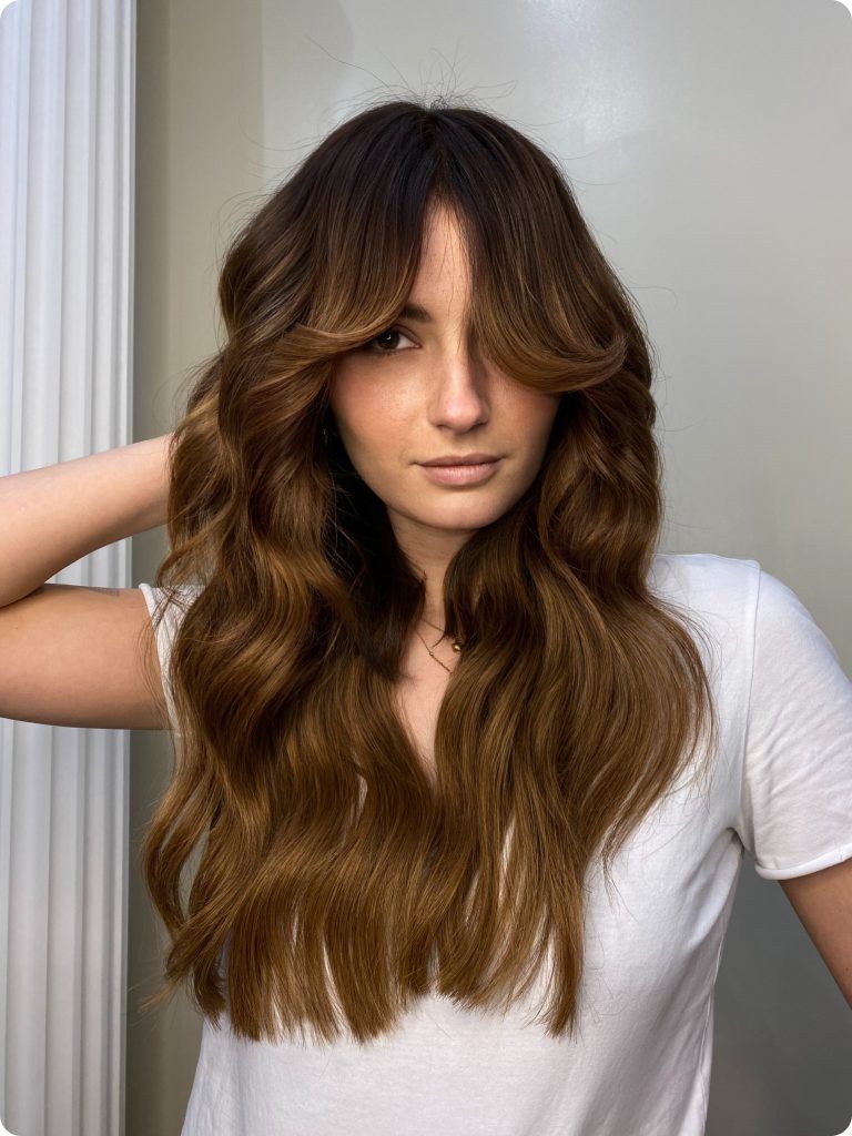 Medium Brown Soft Waves With Caramel — Winter Haircuts for Long Faces