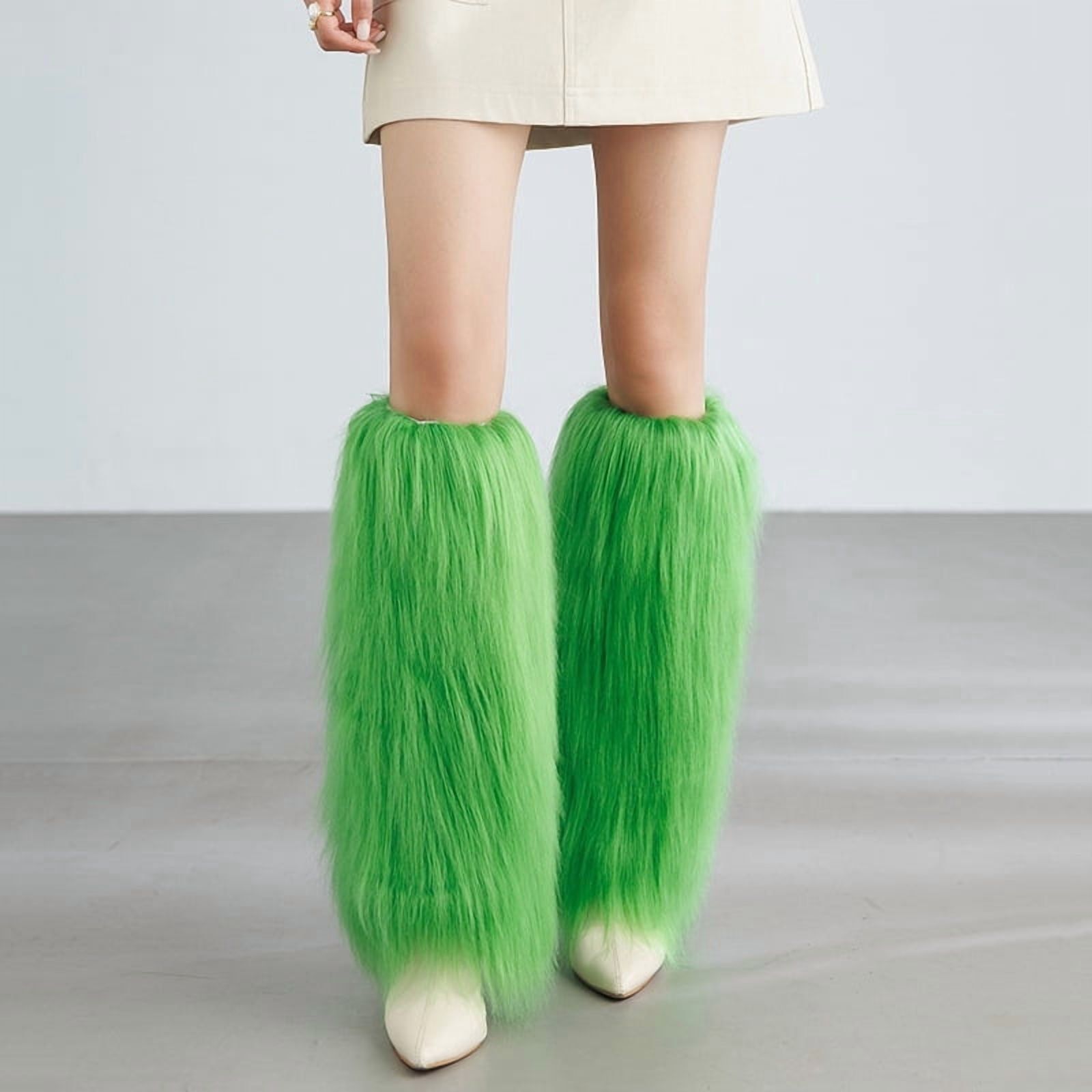 Vibrant Bright Green Fluffy Leg Warmers — Leg Warmers Outfits