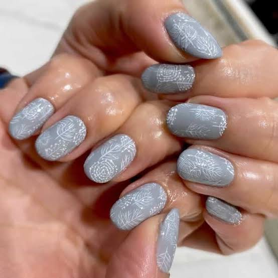 Matte Grey White Etched Frost Nails Matte Grey White Etched Frost Nails β Winter Acrylic Nails