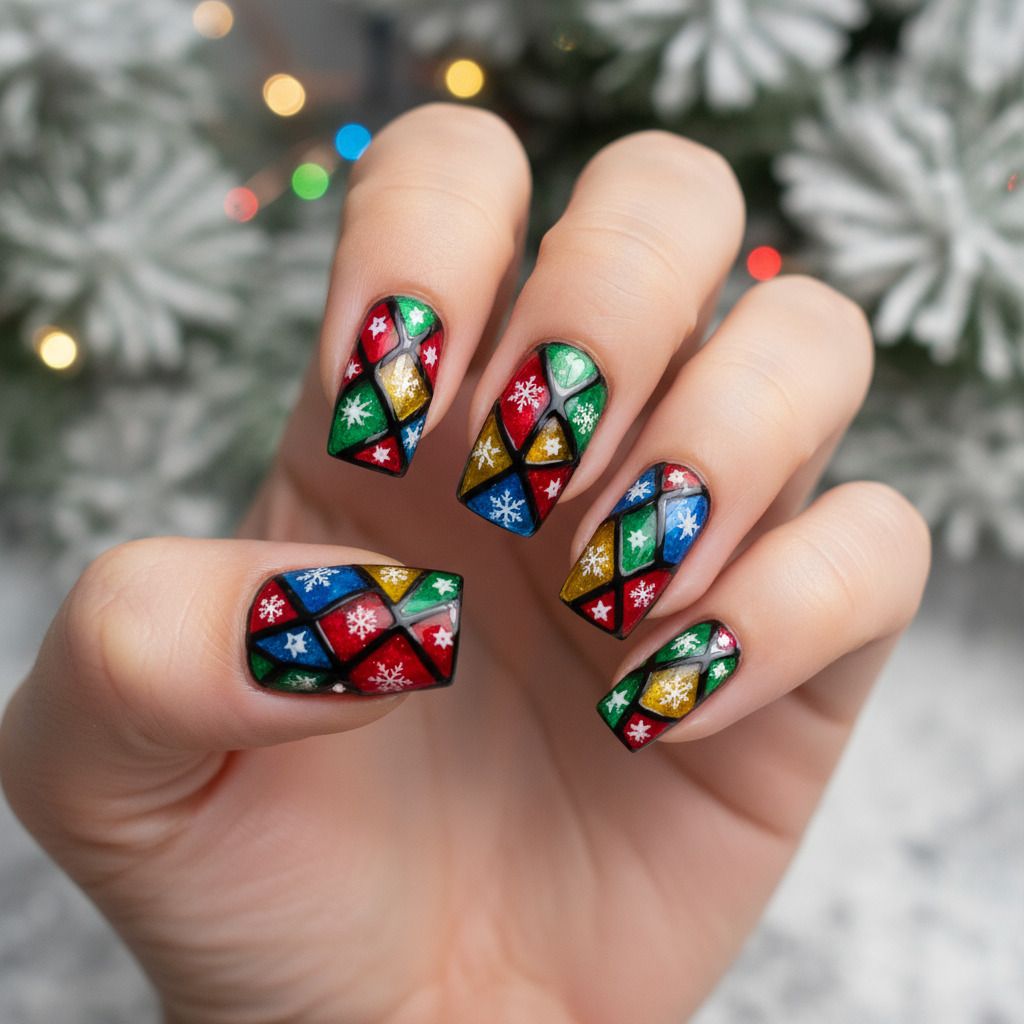 Red Green Blue White Gold Black Visual Idea — Easy Christmas Nails 2026