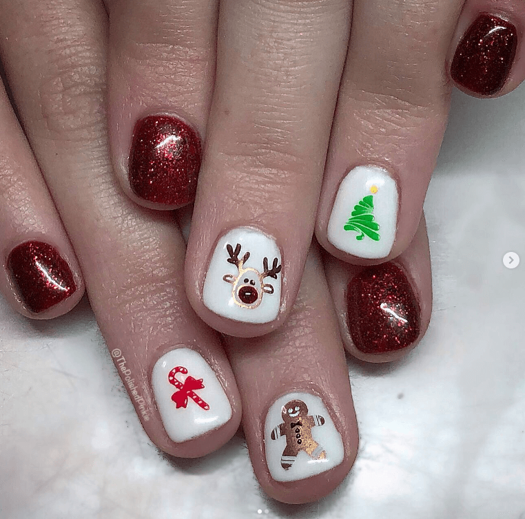 Festive Decal Mix Square Nails — Winter Nails for Kids