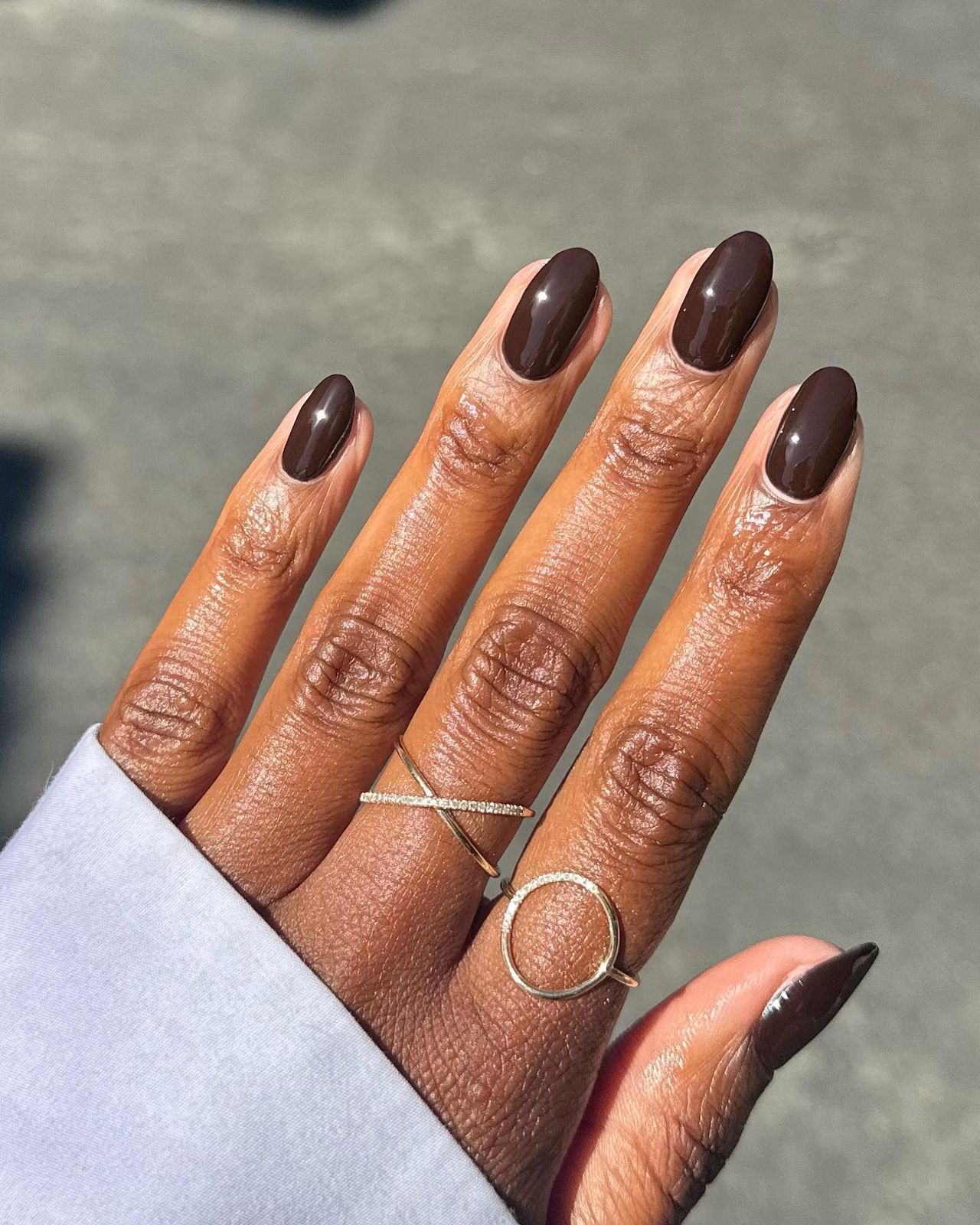 High Gloss Visual Idea — Winter Nail Colors for Brown Skin