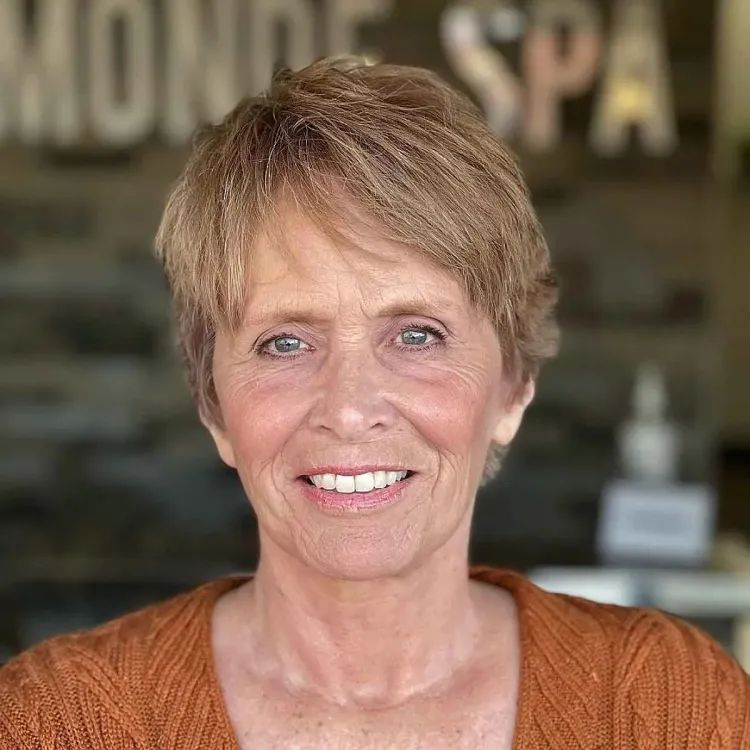 Textured Ash Blonde Pixie Cut — Winter Hair Colors for Women Over 70