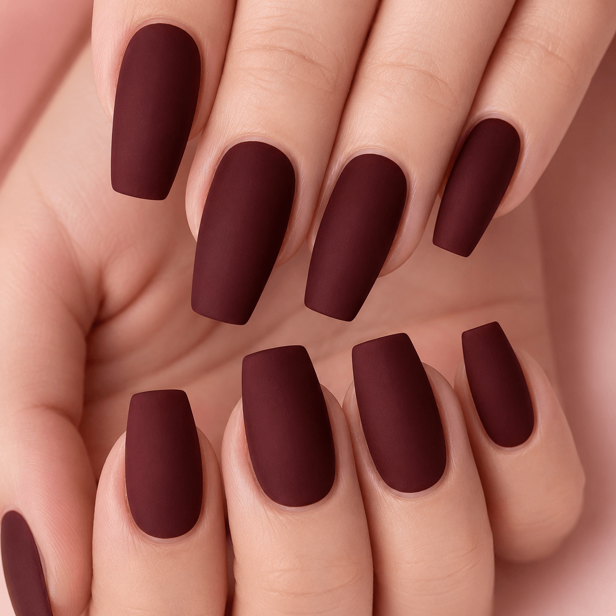 Deep Burgundy Matte Long Coffin Nails Deep Burgundy Matte Long Coffin Nails β Winter Matte Nails