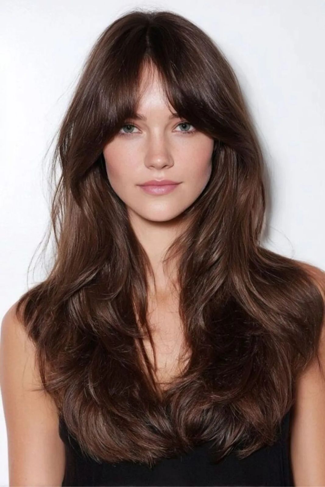 Dark Brown Straight With Side-Swept Bangs — Winter Haircuts for Long Faces