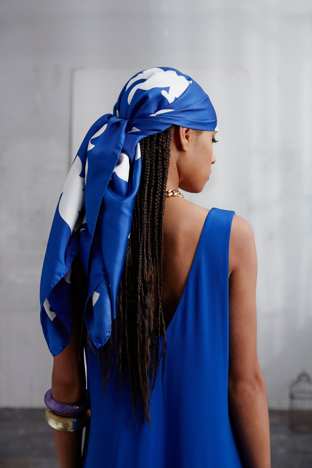 Braids with Blue and White Headscarf — Winter Hairstyles with Scarf