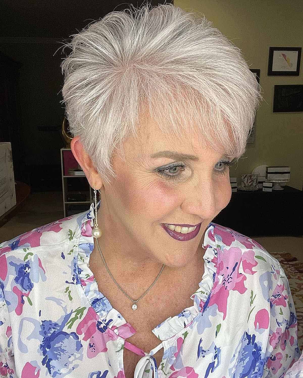 Silver Blonde Pixie With Swept Up Volume Silver Blonde Pixie With Swept Up Volume β Winter Haircuts for Women Over 70