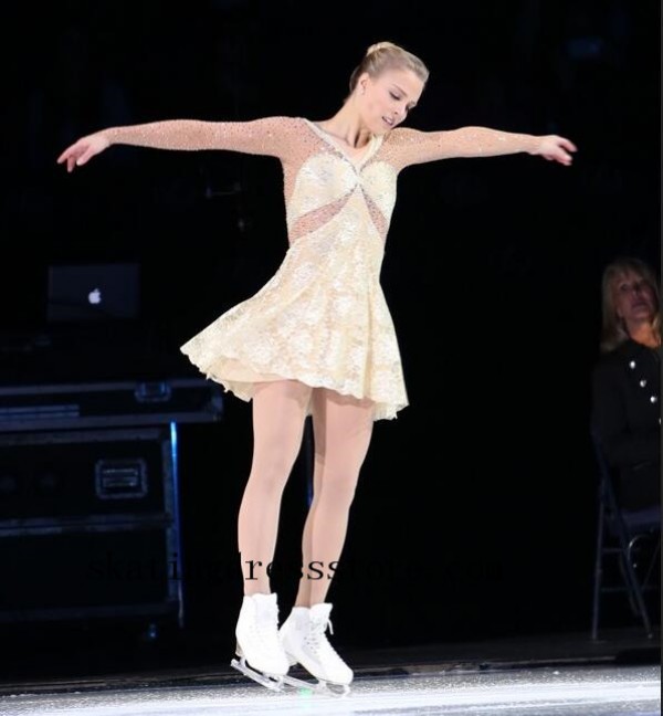 Ivory Lace Dress with Crystal-Embellished Sleeves Ivory Lace Dress with Crystal-Embellished Sleeves β Ice Skating Outfits