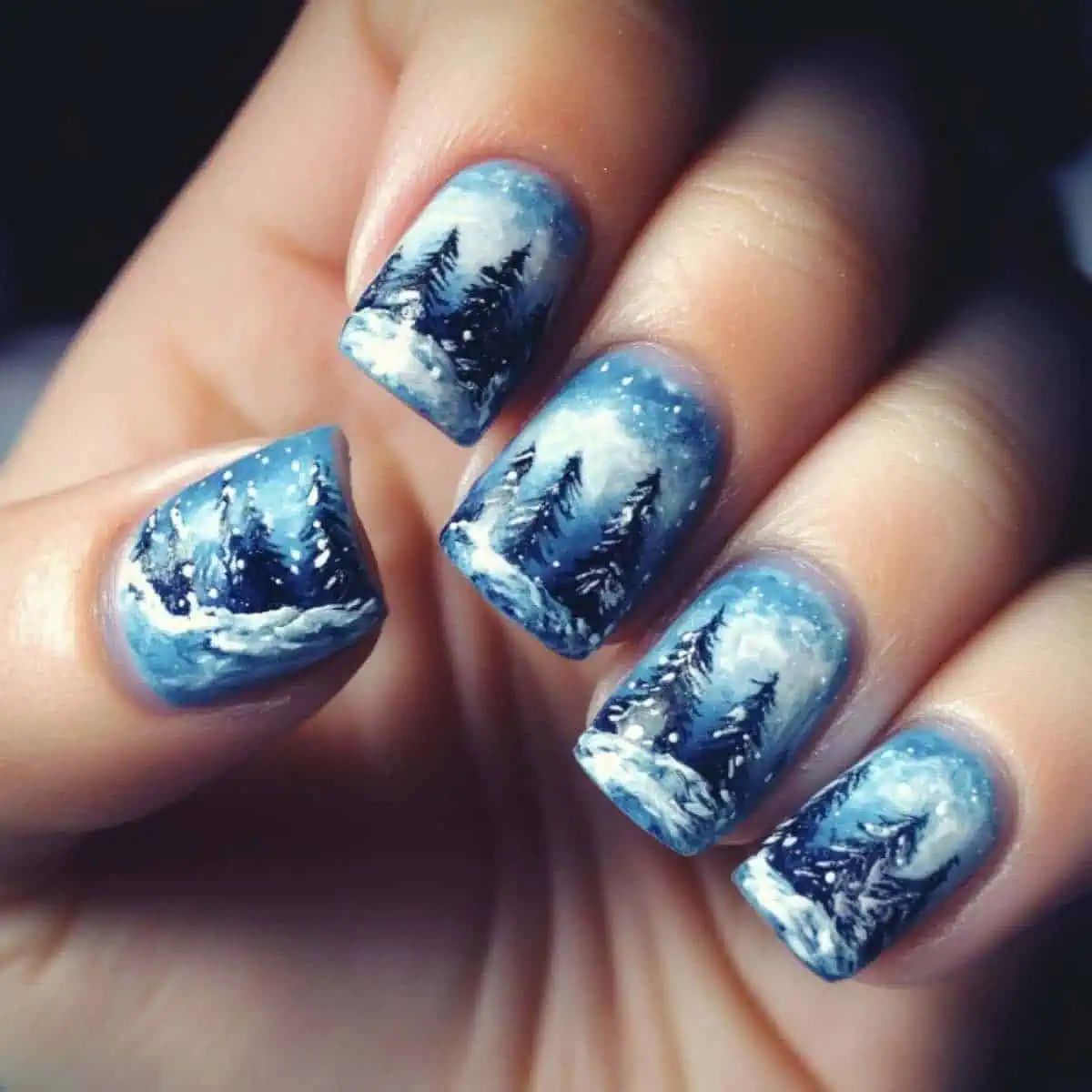 Winter Landscape Short Square Nails — Natural Winter Nails