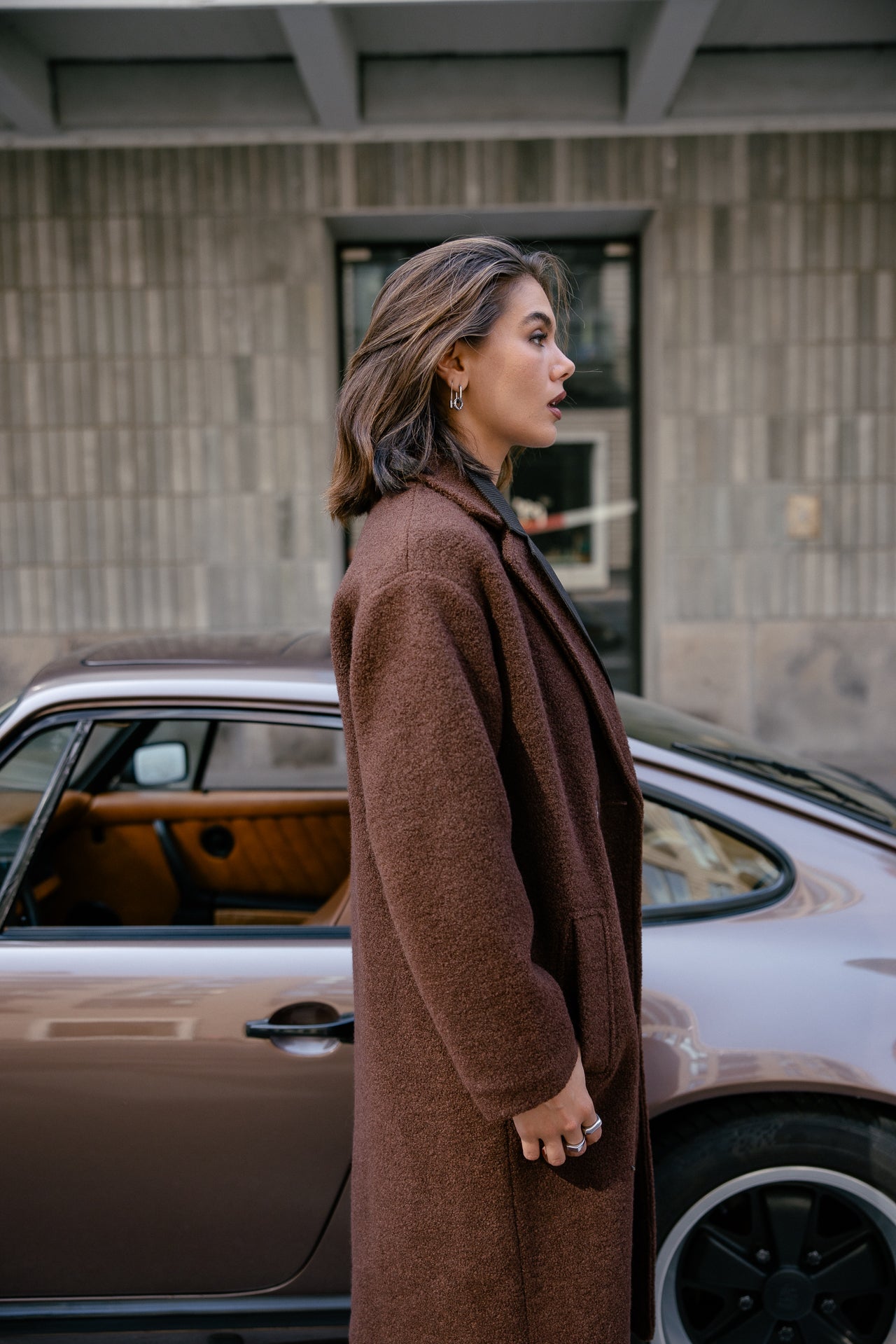 Brown Textured Car Coat with Tan Trousers Brown Textured Car Coat with Tan Trousers โ Car Coat Outfits