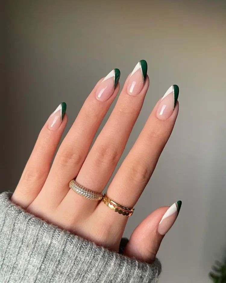Sharp Deep Green French Tips Sharp Deep Green French Tips β Green Christmas Nails 2026