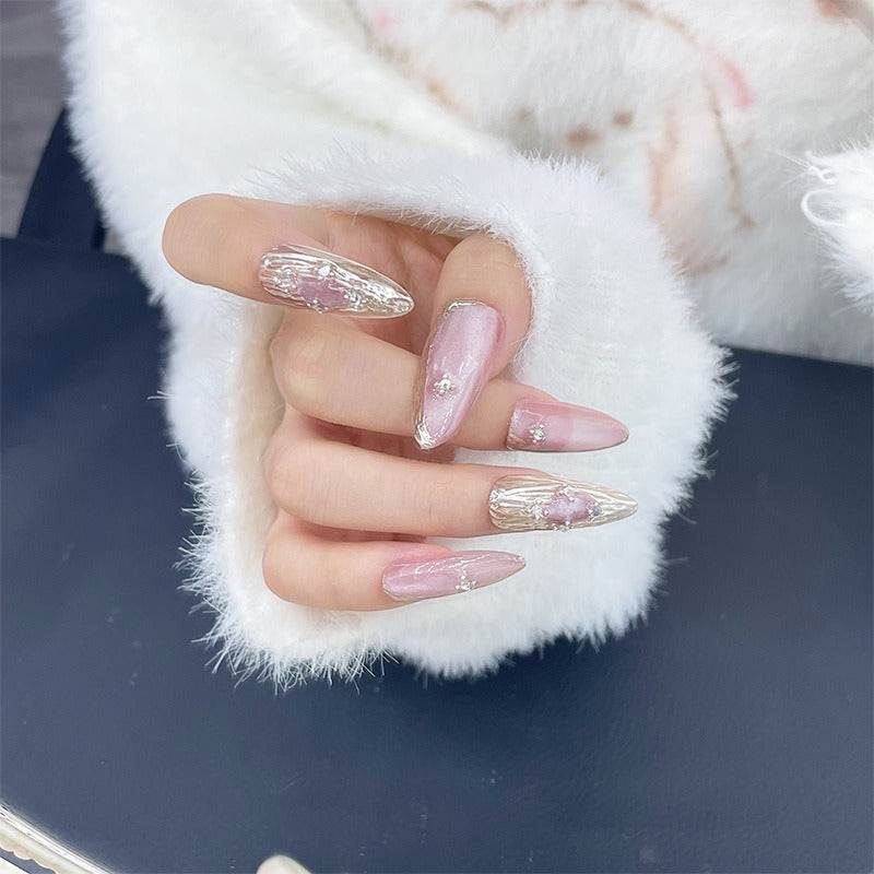 Pale Pink Foil Rhinestone Cat Eye Pale Pink Foil Rhinestone Cat Eye โ Winter Cat Eye Nails