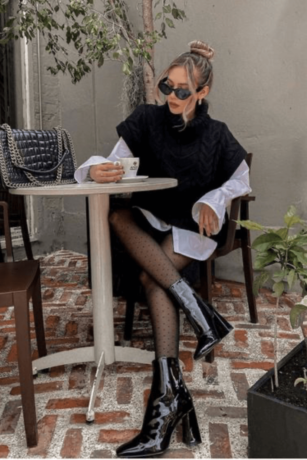 Chic Contrast: Patent Boots with a Vest and Shirt Chic Contrast: Patent Boots with a Vest and Shirt β Black Boots Outfits