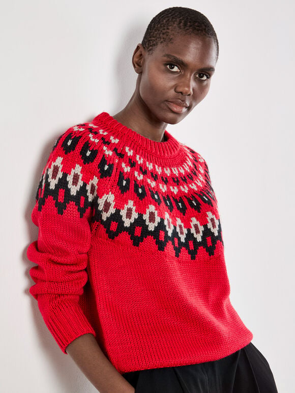 Vibrant Red Fair Isle Sweater for a Bold Statement Vibrant Red Fair Isle Sweater for a Bold Statement โ Fair Isle Sweater Outfits