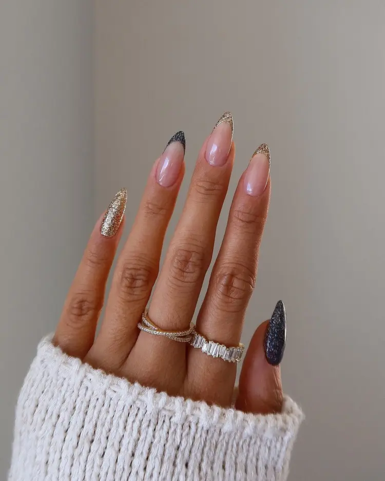 Glitter French Tips & Black Glitter Stiletto Glitter French Tips & Black Glitter Stiletto β Winter Glitter Nails