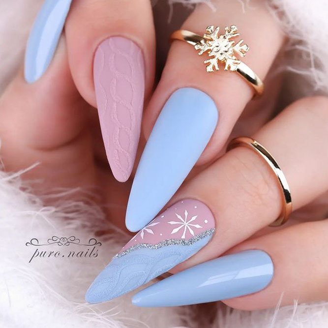 Matte Baby Blue Pink Cable Knit Snowflake Matte Baby Blue Pink Cable Knit Snowflake โ Winter Blue Nails