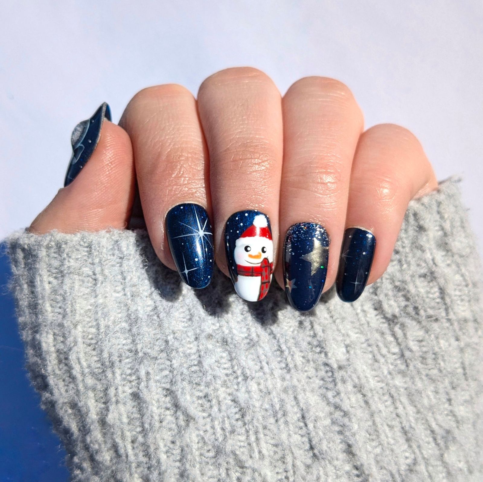 Snowman Starry Blue Glitter Nails Snowman Starry Blue Glitter Nails β Medium Christmas Nails 2026