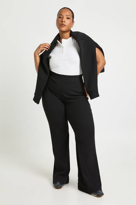 Athleisure Ensemble: Wide Leg Trousers with Polo and Sweatshirt — Flare Leggings Outfits