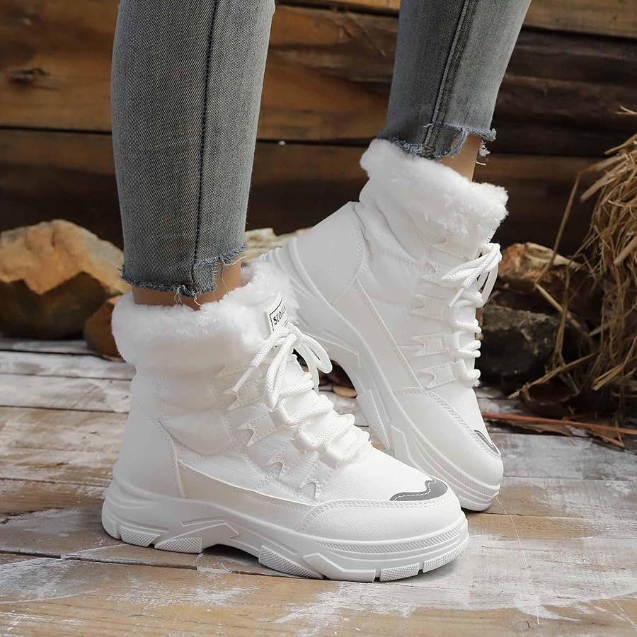White Faux Fur Lined Snow Boots and Grey Jeans White Faux Fur Lined Snow Boots and Grey Jeans β Snow Boots Outfits
