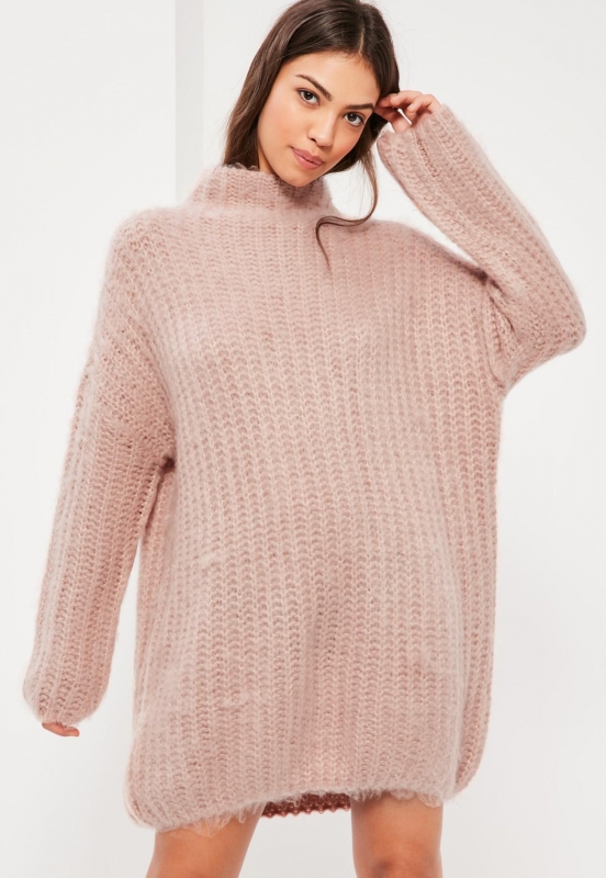 Cozy Mini Dress: Pink Mohair Sweater Dress — Oversized Sweater Outfits