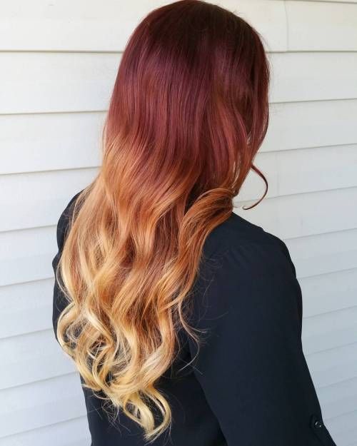 Long Layers Dramatic Dark Red to Blonde Ombre — Winter Ombre Hair