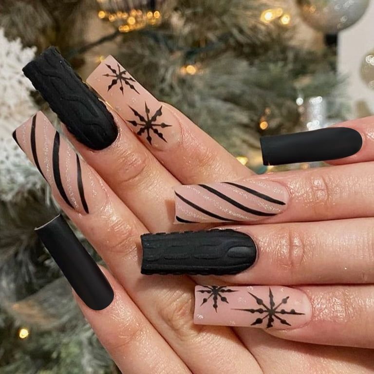 Long Stiletto Coffin Matte Black Knit Nails Long Stiletto Coffin Matte Black Knit Nails β Sweater Nails
