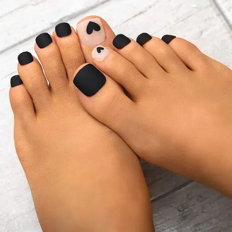 Matte Black with White Heart Toes Matte Black with White Heart Toes β Winter Pedicure Colors