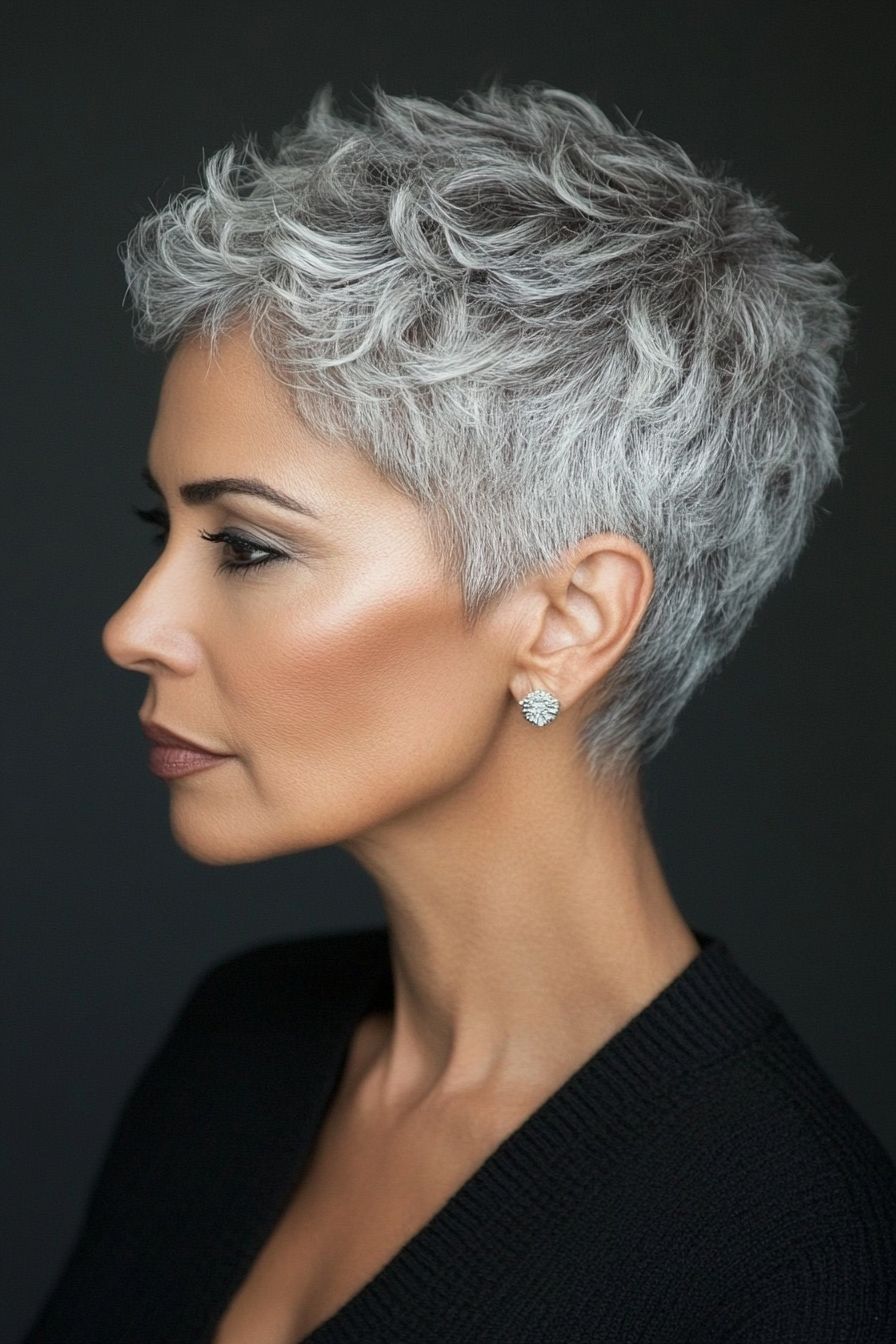 Salt and Pepper Pixie With Textured Bangs Salt and Pepper Pixie With Textured Bangs β Winter Haircuts for Gray Hair