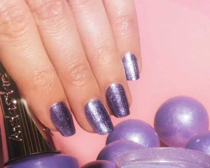 Lavender Glitter Short Square Nails — Winter Dip Powder Nails